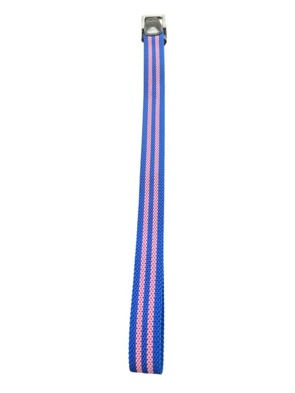 Vineyard Vines Mens Size 36 Woven Belt With Leather Trim Blue Pink Stripe - Picture 4 of 5